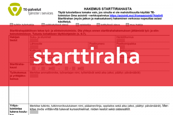 Starttirahahakemus ja liiketoimintasuunnitelma pohjoiskarjalaisittain – osa 1